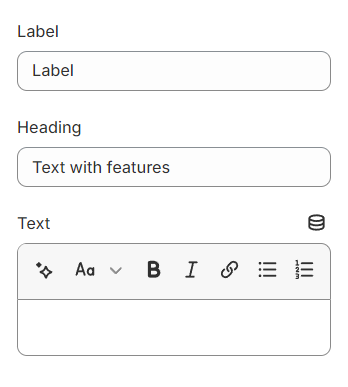 text with features general settings